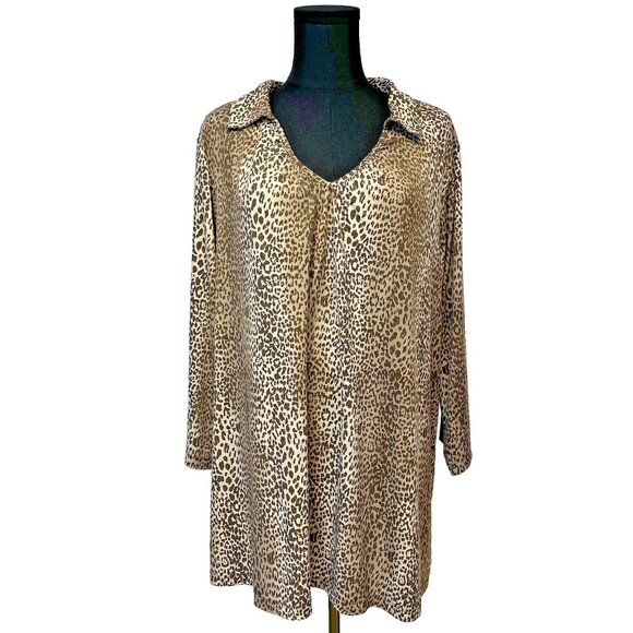 Susan Graver Liquid Knit Top Size 2X Leopard Print Tunic Comfort Glam Career - Picture 1 of 8